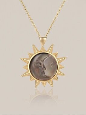 Celeste Starre gold Sun & Moon Pendant Necklace with Iridescent Black Shell
